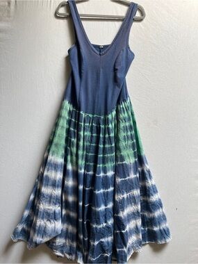 Boutique Navy Green Tie-Dye Sleeveless V-Neck Maxi Dress Sz 8